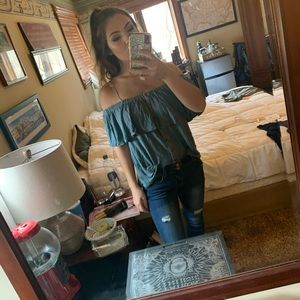 Emerald green american eagle off the shoulder top